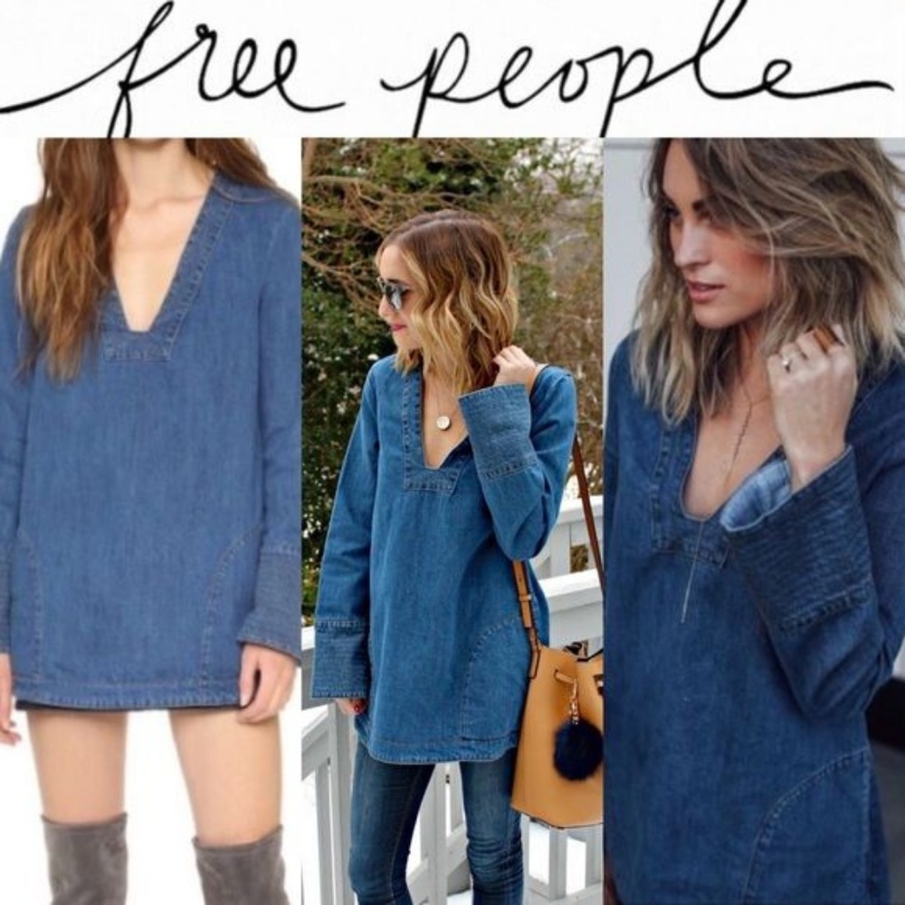 FREE PEOPLE Denim Bell Arm Dress